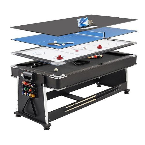 1-2-1 OPONE 7FT 4-IN-1 Multi-Functional Convertible Table / Pool Table BLACK/WALNUT/WHITE - Image 1