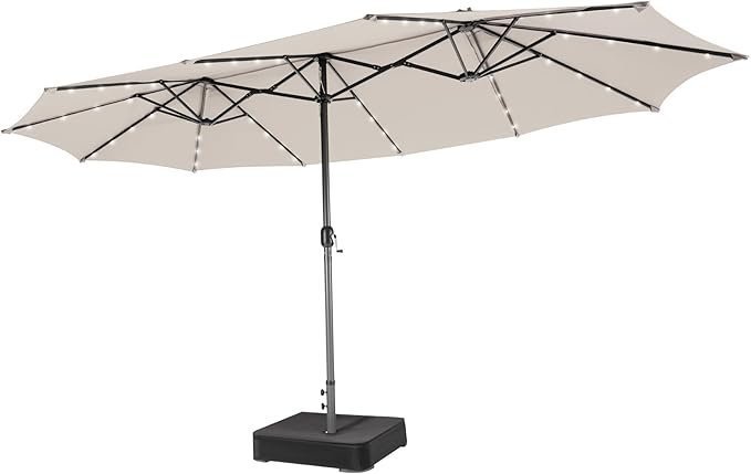 4.7M Double-Sided Outdoor Umbrella with Solar Lights for Poolside Garden Yard