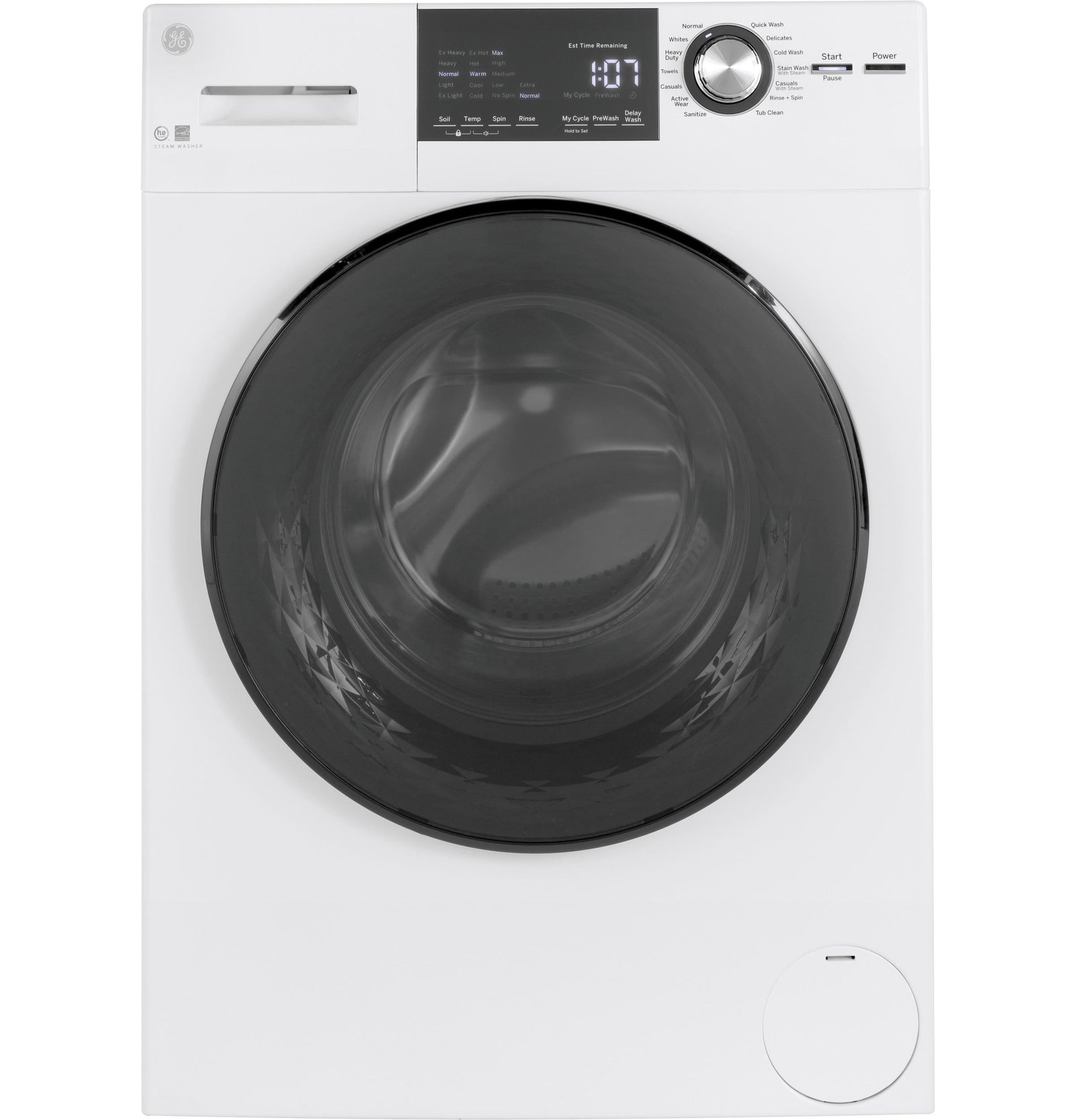 GE 2.4 Cu. Ft. White Front Load Washer with Steam GFW148SSMWW